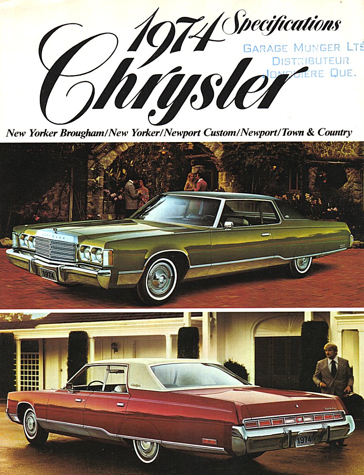 1974 Chrysler Specifications Folder Page 3